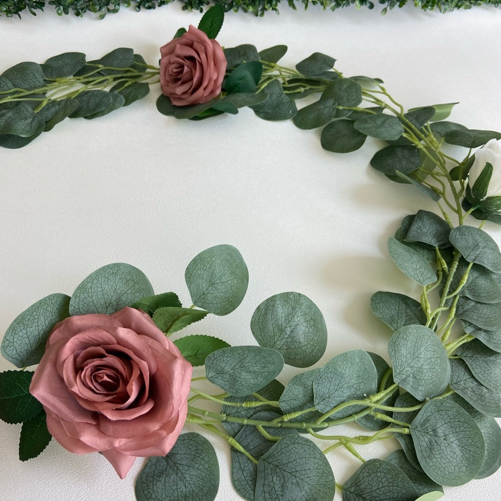 6.5 Foot Dusty Rose Mauve Flower Eucalyptus Garlands  Custom Vine New